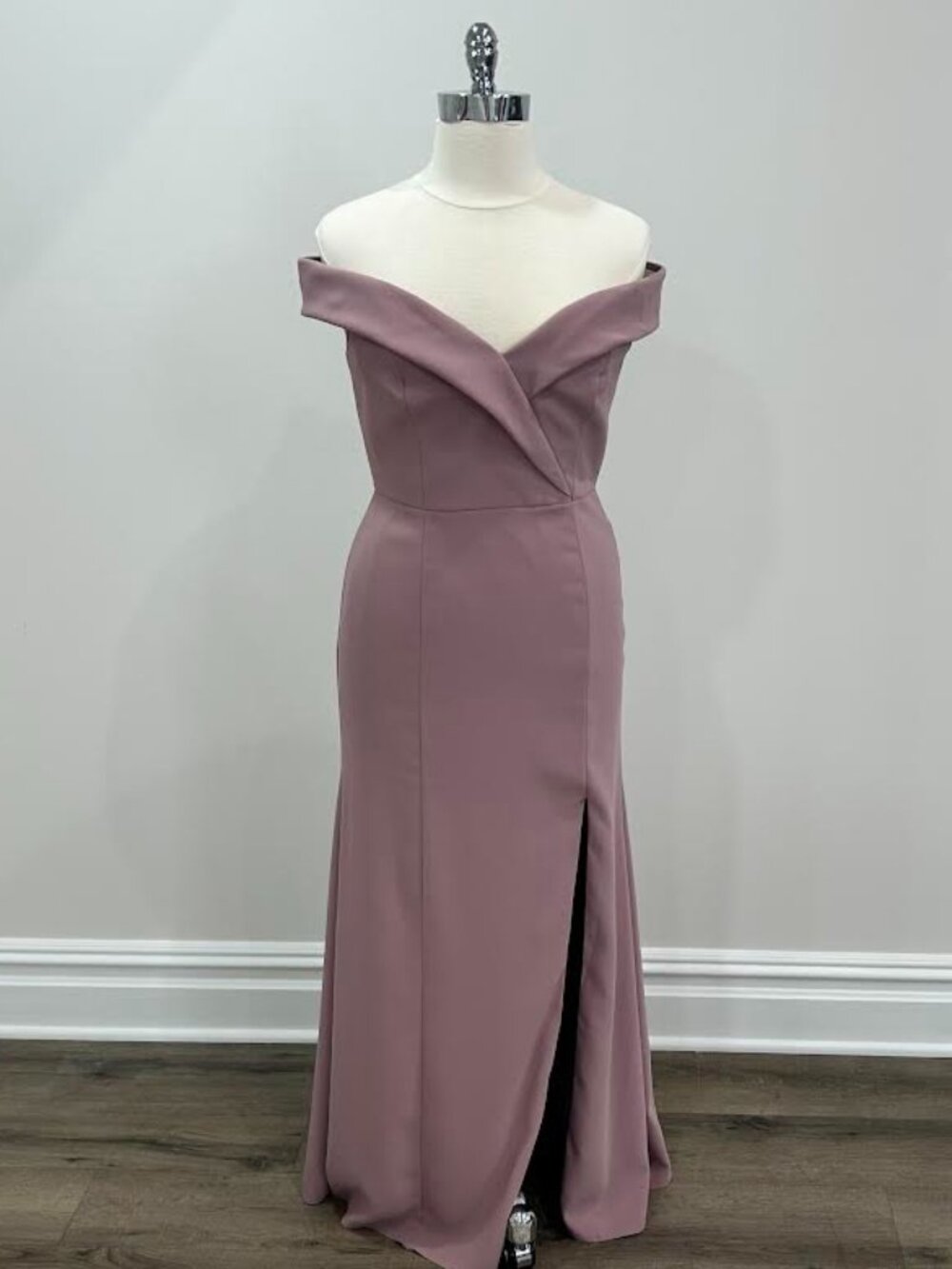 Mauve Off the Shoulder Crepe Gown Style BB112 Size 14